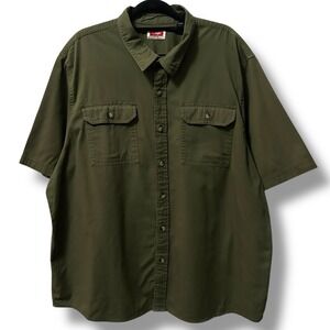 Wrangler Olive Green Utility Short Sleeve Button Up Shirt Men's 2XL Workwear